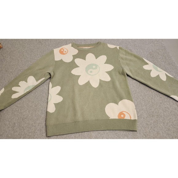 PacSun Other - PacSun Sweater Mens Small‎ Sage Green Crewneck Knit Daisy Yin Yang Pullover